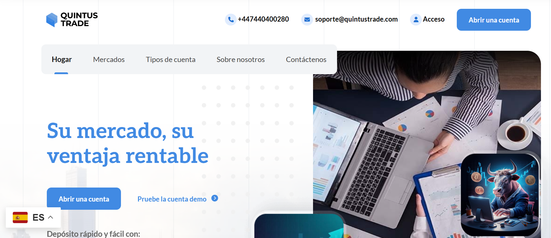 Quintustrade homepage